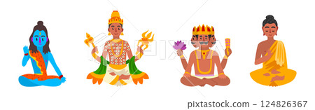 Indian God and Hindu Deity for Worship Vector Set 124826367