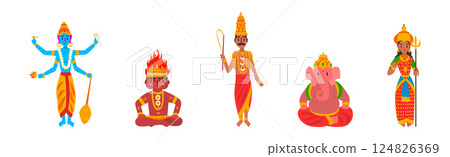 Indian God and Hindu Deity for Worship Vector Set Indian God and Hindu Deity for Worship Vector Set 124826369