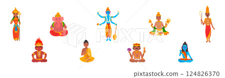 Indian God and Hindu Deity for Worship Vector Set Indian God and Hindu Deity for Worship Vector Set 124826370