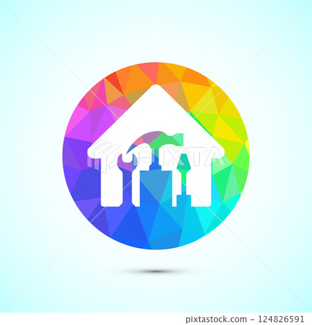 House repair icon design illustration. Home remodeling, repair or maintenance sign in low poly style House repair icon design illustration. Home remodeling, repair or maintenance sign in low poly style 124826591