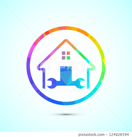 House repair icon design illustration. Home remodeling, repair or maintenance sign in low poly style 124826594
