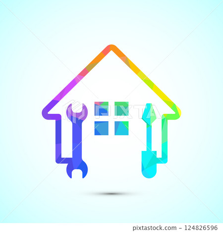 House repair icon design illustration. Home remodeling, repair or maintenance sign in low poly style 124826596