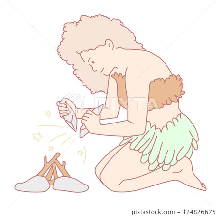 Primitive Woman Skillfully Creating Fire for Cooking and Bonding with Her Family and Culture 124826675