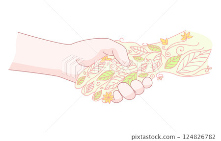 Hand Releasing Leaves and Nature Elements, embodying the essence of nature and human connection 124826782