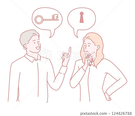 Exploring the Communication Between Two Individuals Represented by Key and Lock Symbols 124826788