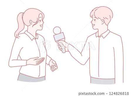 An Interview Scene where a Reporter engages the Interviewee, showcasing dialogue and connection 124826818
