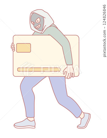 A Masked Character Holding a Credit Card in a Stealing Pose, Ready for Mischief and Crime 124826846