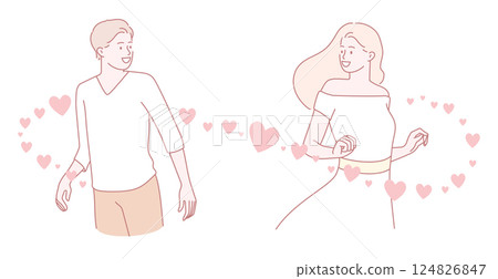 A romantic connection between two characters is beautifully illustrated through art and design 124826847