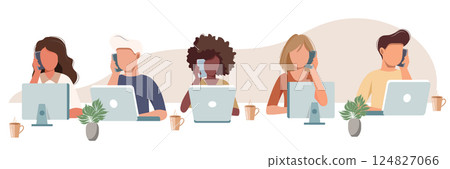 Live support concept. Business customer care service concept. Icon for contact us, support, help, phone call and website click. Flat vector illustration. 124827066