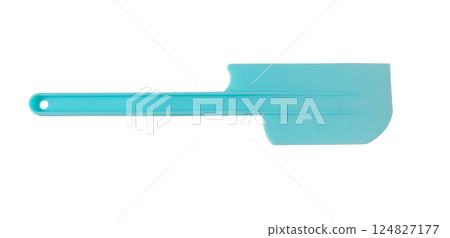 Blue plastic spatula for baking on white background Blue plastic spatula for baking on white background 124827177