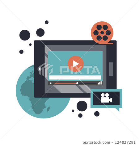 Viral video marketing advertising webinar. Flat vector illustrator 124827291