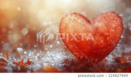 Heart shape with water droplets in soft focus background during autumn season 124827404