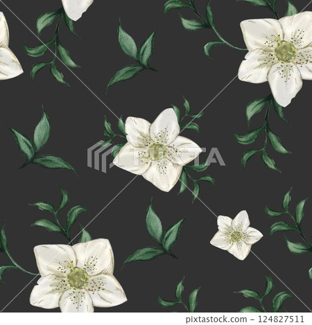 flower  pattern watercolor on black background 124827511