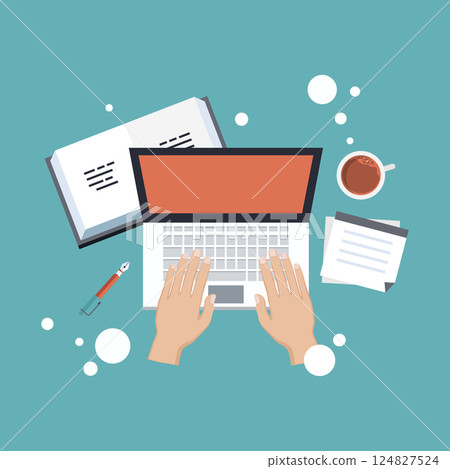 Article marketing. Blogging and online writing. Advertising. Flat vector illustration Article marketing. Blogging and online writing. Advertising. Flat vector illustration 124827524