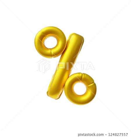 3D golden percentage sign from an inflated balloon vector icon, discount tag, Black Friday sale special offer symbol 124827557
