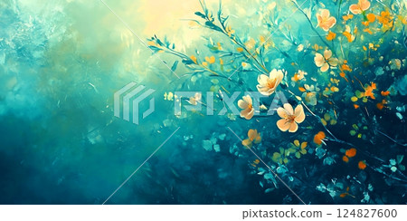 Blurred Spring Meadow with Bokeh Sunlight and Flowers 124827600