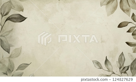 Watercolor wreath frame with soft sage and olive leaves on beige paper, perfect for calm botanical illustrations and handmade designs. 124827629
