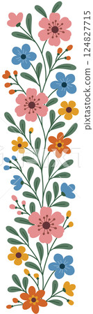 Vertical border with spring flowers. Flowers decor in flat design style 124827715