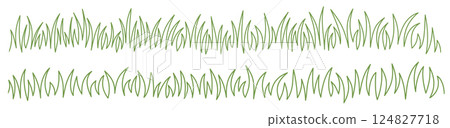 Seamless lines of grass. Hand drawing set of doodle grass borders. Meadow grass sketch, one line drawing 124827718
