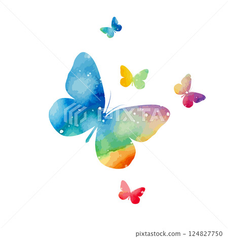 colored rainbow butterfly. hand drawing. Not AI. Vector illustration 124827750
