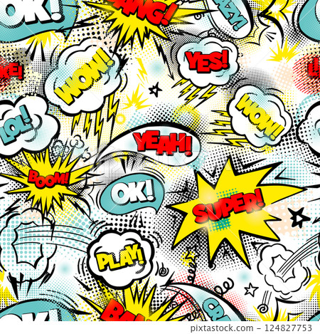 Seamless pattern text comic. hand drawing. Not AI, Vector illustration 124827753