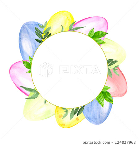 Round frame of watercolor Easter eggs Round frame of watercolor Easter eggs 124827968