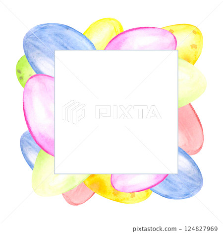Square frame of watercolor Easter eggs 124827969