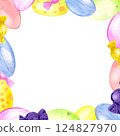 Square frame of watercolor Easter eggs and sweets 124827970
