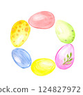 Round wreath of watercolor Easter eggs 124827972