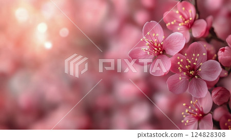 Beautiful cherry blossoms in full bloom during spring season in a serene garden 124828308