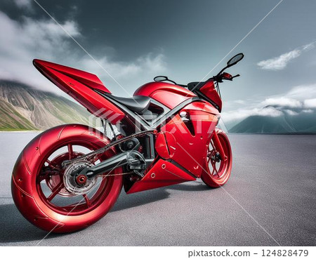 紅色的未來主義自行車，精緻，酷炫，美觀，金屬光澤 124828479
