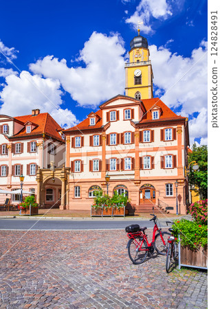 Bad Mergentheim, Germany. Zwillingshauser in Marktplatz, Romantic Road scenic town. 124828491