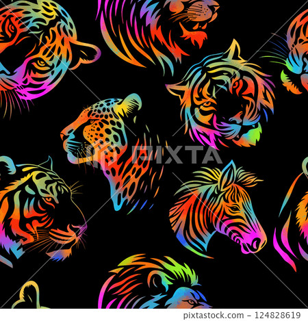 Animals seamless background. hand drawing. Not AI, Vector illustration 124828619