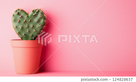 cute heart shaped cactus in pot on pink background - Stock Illustration ...