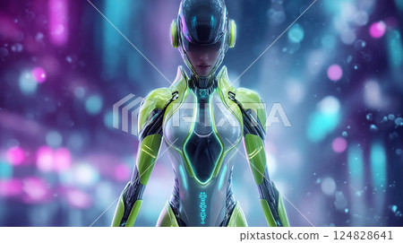futuristic girl neon robot artificial intelligence of the future 124828641
