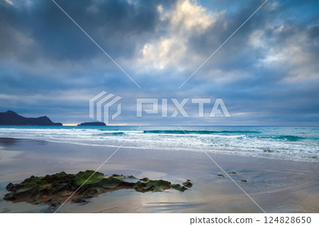 Porto Santo, Portugal. Peaceful beach scenery during sunrise 124828650