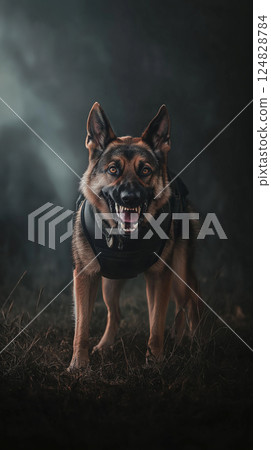 German Shepherd dog alert and protective, a loyal companion and intelligent canine. German Shepherd dog alert and protective, a loyal companion and intelligent canine. 124828784