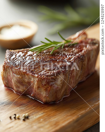 Juicy grilled steak with herbs, a delicious gourmet meal for a perfect dinner. 124828997