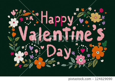 Valentine Floral Embroidery Greeting with Decorative Love and Romantic Design Textile Valentine Floral Embroidery Greeting with Decorative Love and Romantic Design Textile 124829090