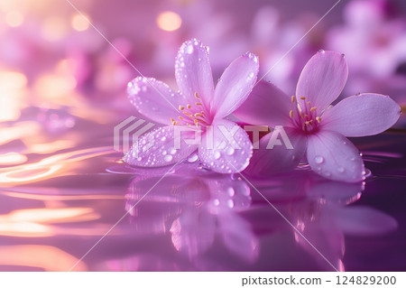 Flower petal bloom in nature with water and pink hues creating a zen beauty and relaxation scene 124829200