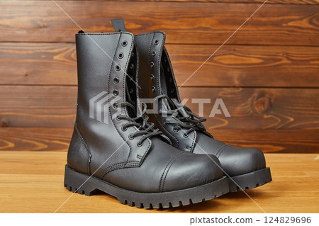 Leather boots with steel cap toes Leather boots with steel cap toes 124829696