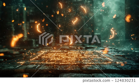 幻想世界中的神秘祭壇，有漂浮的魔法陣和儀式 124830231