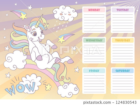 Joyful unicorn schedule and planners vector printable Joyful unicorn schedule and planners vector printable 124830543