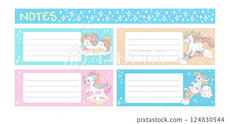 Cute unicorn schedule and stickers vector printable set 124830544