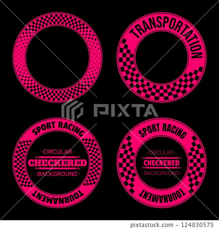 Circle pink checkered text labels Circle pink checkered text labels 124830575