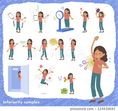 Set of dark skinned women regarding inferiority complex 124830642