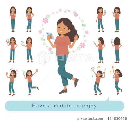 A set of dark-skinned women having fun using a smartphone 124830656
