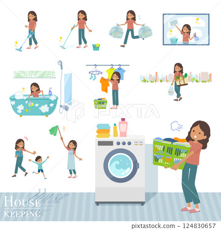 一群黑皮膚的女人做著清潔和洗衣服等家務 一群黑皮膚的女人做著清潔和洗衣服等家務 124830657