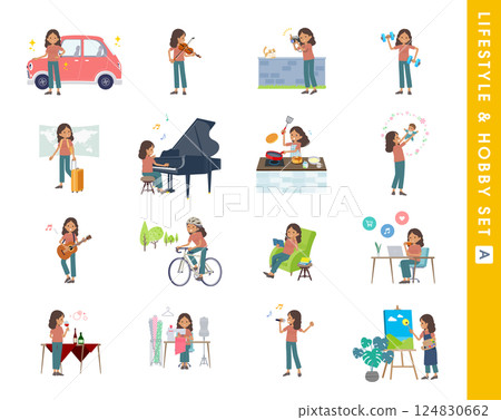 A set of dark skinned women about hobbies and lifestyles. Type A 124830662