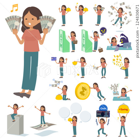 Set of dark skinned women about money and finances 124830671